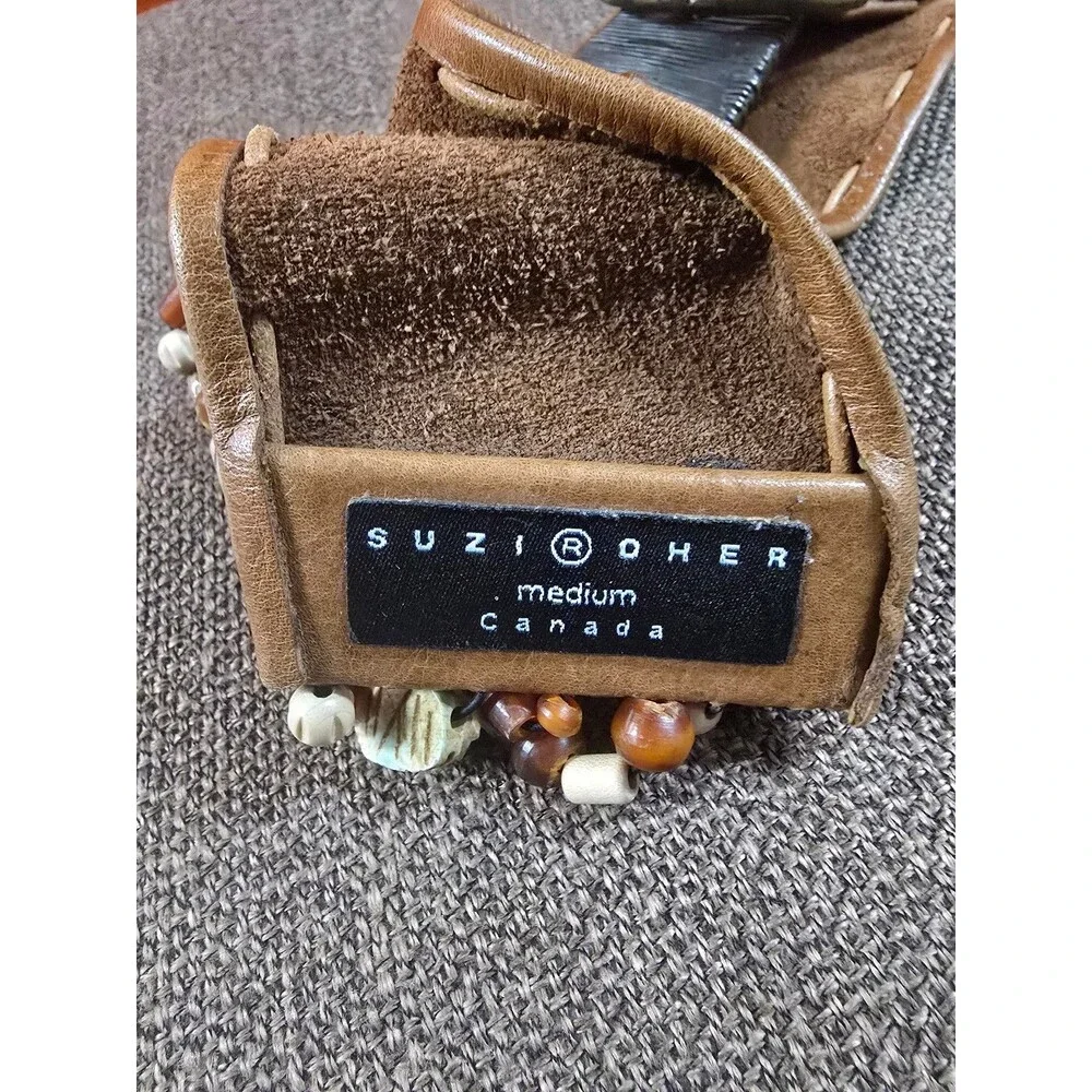 Vintage Suzi Roher Artisan Beaded Leather Statement Belt - Horn Buckle